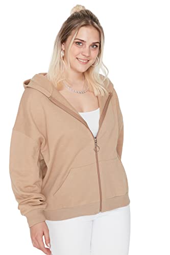 Trendyol Damska bluza z kapturem, zwykła, plus size, Kamień, 4XL, KAMIEŃ