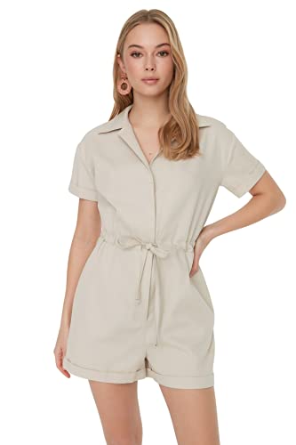 Trendyol Kombinezon damski jednokolorowy tkany, Skała, 64