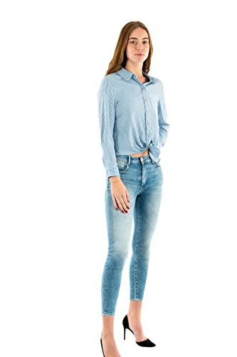 Only Onllecey Ls Knot Shirt Noos WVN Bluzka damska, Cloud Dancer/paski:średni niebieski, M