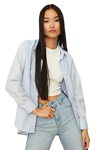 Trendyol Damska koszula Basic Oversize Basic Koszula z kołnierzem, Jasnoniebieski, 60