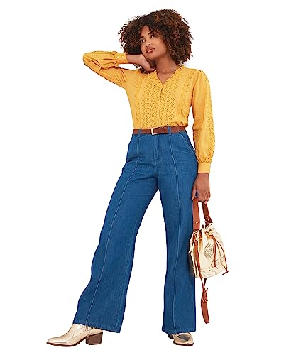 Joe Browns Damska bluzka z długim rękawem Broderie z falbanką, żółta, 18, ŻÓŁTY, 44