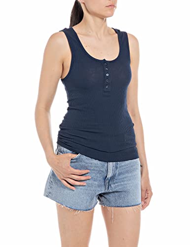 Replay Damska koszulka na ramiączkach W3597A / Cami Shirt, 782 Stone Blue, S, 782 Stone Blue, S