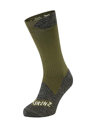 SEALSKINZ Raynham wodoodporne skarpety średniej długości na każdą pogodę, Oliwkowy/Szary Marl, Small
