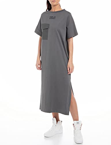 Replay Sukienka damska z krótkim rękawem z bawełny organicznej, 197 Grey, M