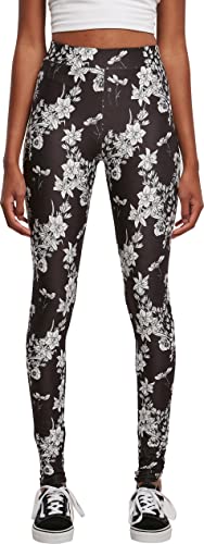 Urban Classics Miękkie legginsy damskie AOP, Czarny kwiat., XXL