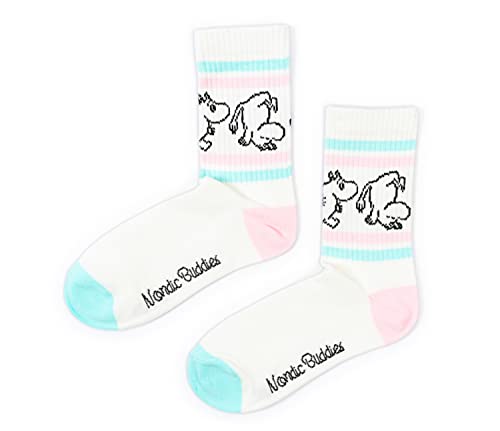 Moomintroll Retro damskie skarpety Muminki, białe, EU 36-42, Biały, różowy, turkusowy