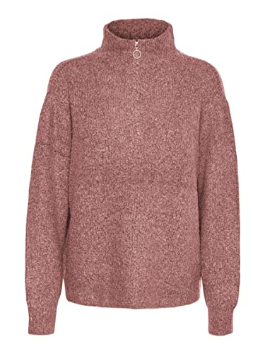VERO MODA Vmplaza Ls Zipper Blouse Ga Boo sweter damski, Old Rose/Szczegóły: w.melange + zamek błyskawiczny w kolorze różowego złota, M