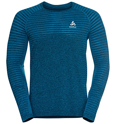 Odlo Męska koszulka z długim rękawem Essential Seamless z okrągłym dekoltem, Indigo Bunting Melange, XXL