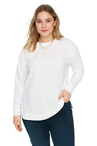 Trendyol Damska bluza z okrągłym dekoltem, gładka regularna, plus size, ecru, 4XL, Ecru