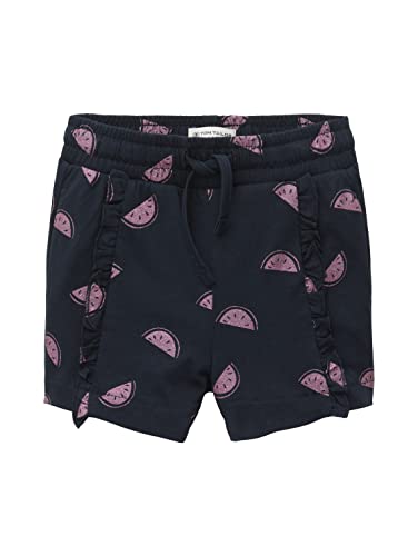 TOM TAILOR Dziewczęce dziecięce szorty dresowe z falbankami, 31701 - Dark Blue Pink Melon Print, 116/122 cm