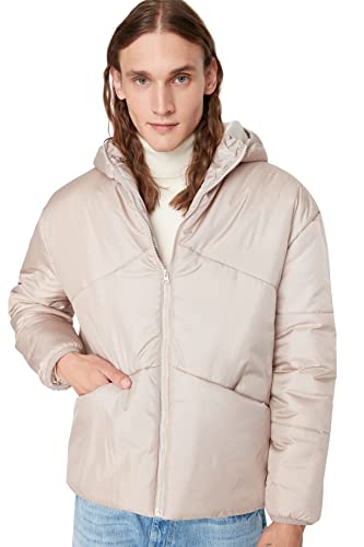 Trendyol Męska bluza z kapturem, jednokolorowa, oversize, kurtka zimowa, kamień, L, KAMIEŃ, L