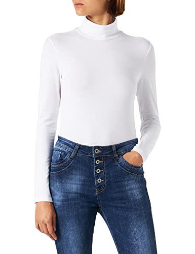 PIECES Damska koszulka z długim rękawem PCSIRENE LS z golfem Top Noos, jasna biel, XS