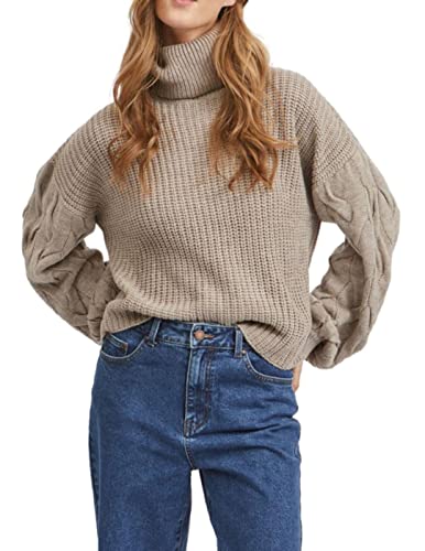 Vila Damski sweter z dzianiny z golfem, Fungi/Szczegóły: melanż, L