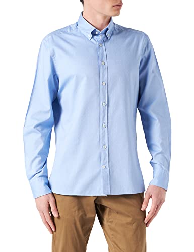 Hackett London Męska koszula Oxford Dobby Multi Trm Casual, Niebieski (Sky 513), XL