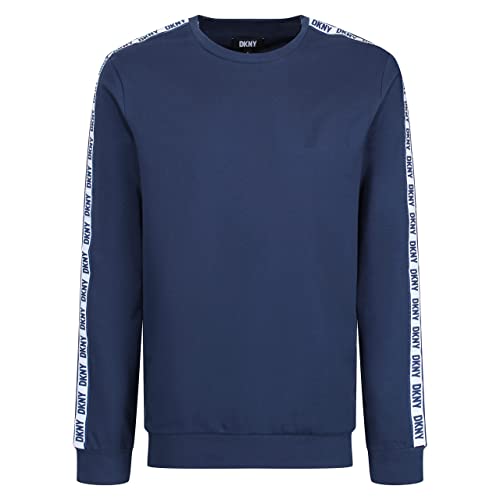 DKNY Męski top z długim rękawem z taśmą markowe ramię-100% bawełniany sweter sweter, granatowy, duży, granatowy, L