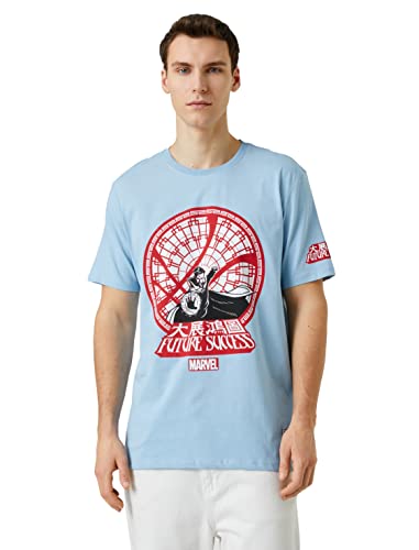 Koton Marvel Oversized T-Shirt męski z nadrukiem licencyjnym, Niebieski (648), XL