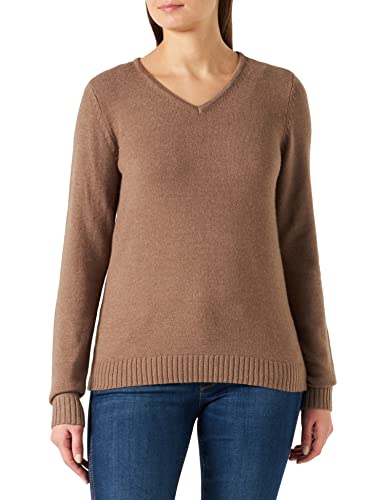 Vila Women's VIRIL V-Neck L/S Knit TOP-NOOS sweter, Walnut/Szczegóły: ciemny melanż, XL, Walnut/Szczegóły: ciemny melanż, XL