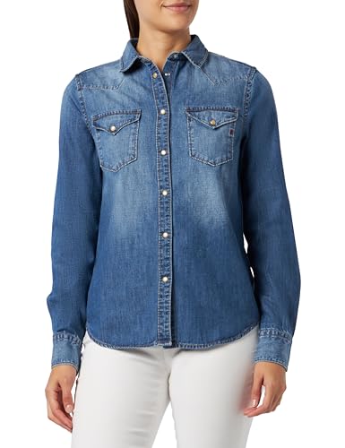 Replay Damska koszula dżinsowa z długim rękawem z bawełny, 009 Medium Blue, XXS
