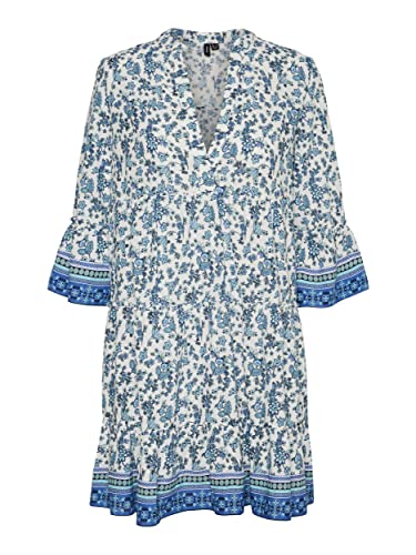 VERO MODA Women's VMMILAN 3/4 Short Dress WVN sukienka, Dazzling Blue/AOP: Mira, S, Dazzling Blue/Aop:mira, S