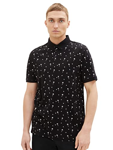 TOM TAILOR Denim Męska koszulka polo 1036404, 31914-Black White Mini Palm Paisley, L, 31914 - Black White Mini Palm Paisley, L
