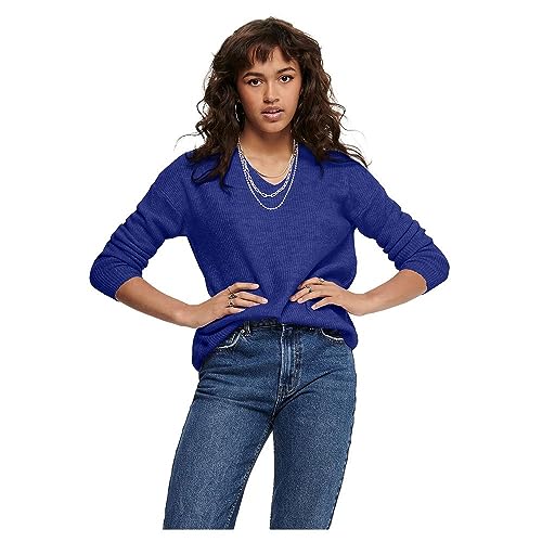 ONLY Damski sweter z dzianiny z dekoltem w serek, Bluing/Szczegóły: melanż, M
