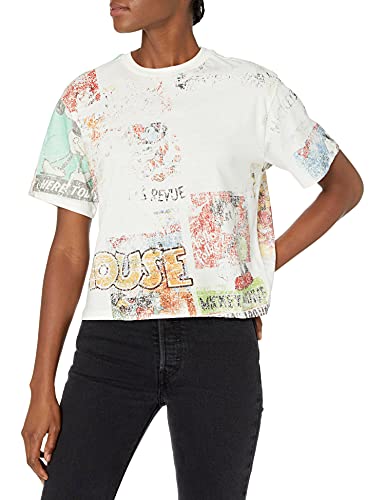 Desigual Koszulka damska w stylu vintage z komiksem, biały, XL