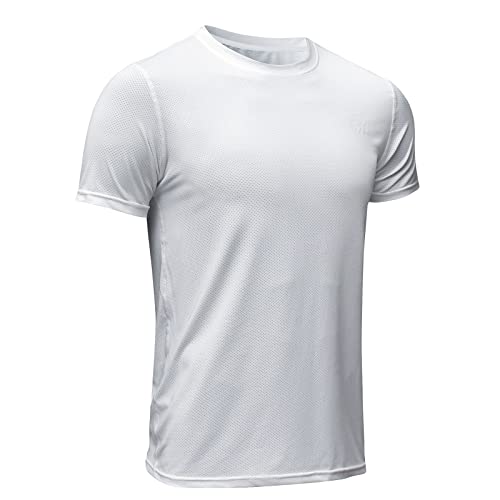 MEETWEE Sportowa koszulka męska do biegania z krótkim rękawem, z siateczki, oddychająca koszulka sportowa z krótkim rękawem, koszulka treningowa dla mężczyzn, biały, XL