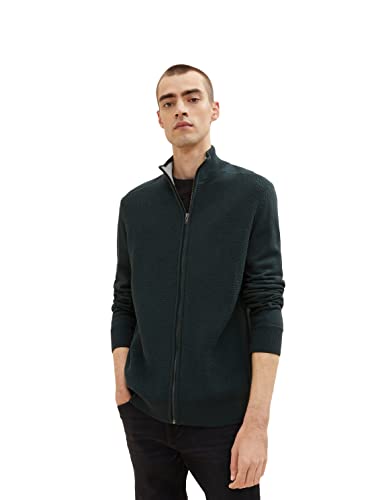 TOM TAILOR Męskie Kardigan ze stójką 1034614, 13159 - Dark Gable Green Melange, L