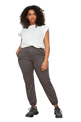 Trendyol Damskie spodnie dresowe Plus Size Normalna talia Skinny Fit Jogger Plus Size, Antracyt, 3XL