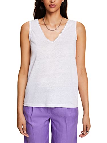 Esprit Collection Tank top z lnu z obszyciem szydełkowym, biały, M