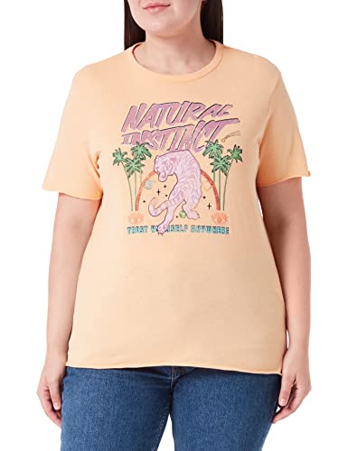 ONLY Women's ONLLUCY REG S/S Palm Tiger TOP Box JRS T-shirt, pomarańczowy szyfon/nadruk: naturalny, XL, pomarańczowy szyfon/nadruk: naturalny, XL