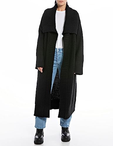 Replay Damska kurtka z dzianiny oversize, 098 BLACK, XS