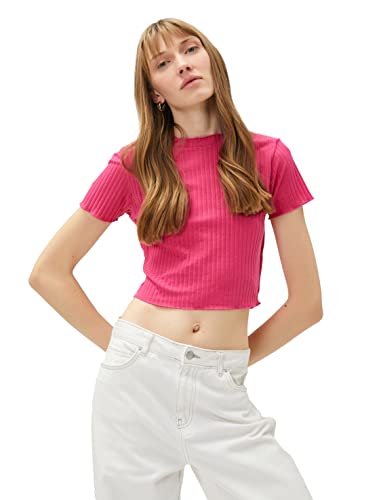 Koton Crop Short Sleeve High Neck T-Shirt damski, różowy (265), M