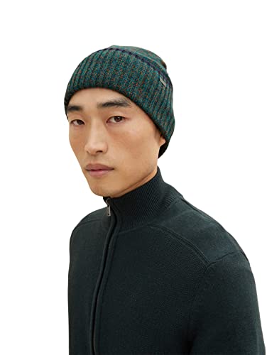 TOM TAILOR Męskie Czapka beanie 1032854, 30489 - Green Navy Beige Mouline, ONESIZE