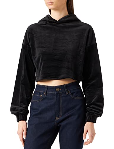 Urban Classics Damska bluza z kapturem Cropped Velvet Oversized Hoody z kapturem, czarny, L