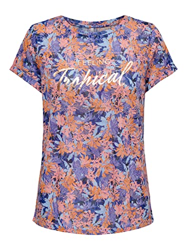 ONLY Women's ONLRILLA S/S O-Neck TOP Box JRS T-Shirt, Night Sky/AOP:Tropical Flowers, S, Night Sky/Aop:Tropical Flowers, S