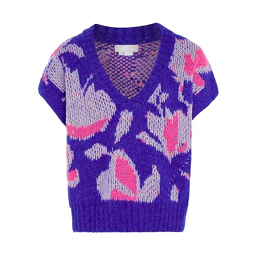 Jalene Damski sweter w stylu vintage z dekoltem w serek akryl królewski niebieski rozmiar M/L, niebieski (Royal Blau), M