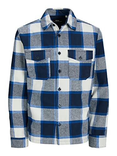 JACK & JONES Męska koszula Rddari Check L/S Sn, Navy Blazer/Checks:comfort Fit, XXL