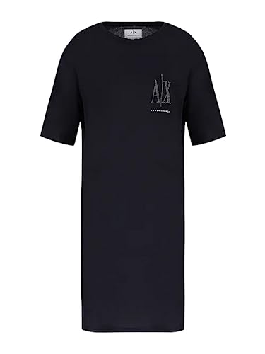 Armani Exchange Damska koszulka z logo Studded Icon Casual Dress, Navy/Studs, XS