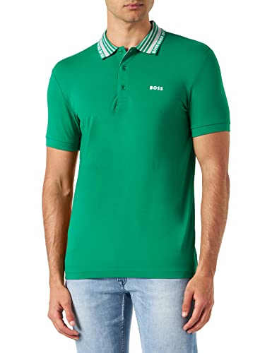 BOSS Paule Slim-Fit męska koszulka polo z mieszanki bawełny z kołnierzem z logo, Open Green342., L