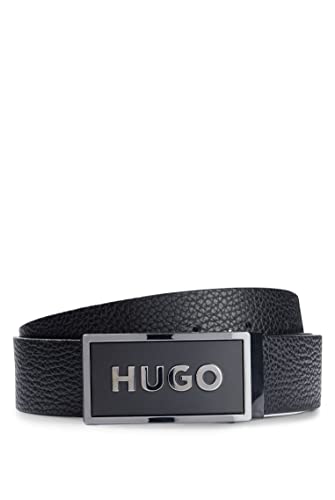 HUGO Garin Sr35 męski pasek dwustronny z groszkowanej skóry ze sprzączką, czarny (Black1), 100
