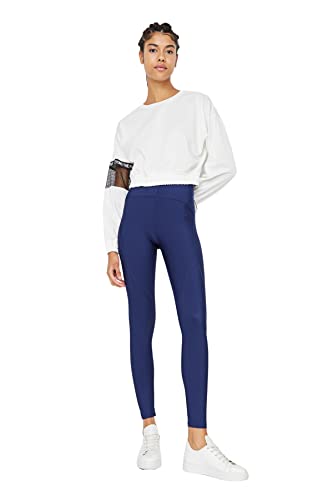 Trendyol Damska odzież sportowa wysoka talia skinny fit pełnowymiarowe legginsy sportowe, granatowy, L