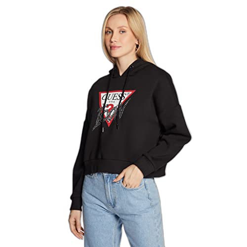 GUESS Guess bluza z kapturem Icon Sweatshir damska bluza z kapturem, Czarny, XS