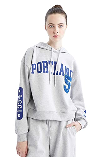 DeFacto Sweter z długim rękawem damski - okrągły dekolt bluza damska (szary melanż, XL), szary melanż, XL