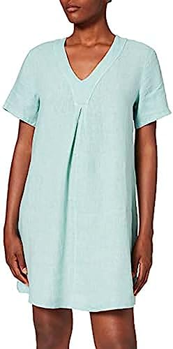 Bonateks, Krótki rękaw, plisowana sukienka przednia, 100% len, rozmiar DE:38 Rozmiar US: M, jadeit - wyprodukowano we Włoszech, niebieski, 38