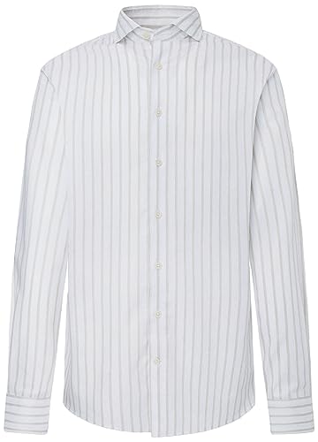 Hackett London Męska koszula w paski Fine Melange, Biały (biały/szarobrązowy), S