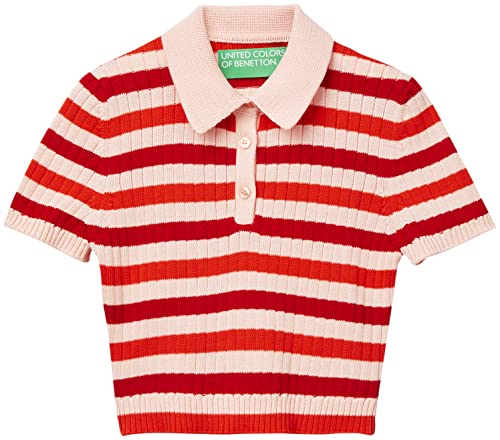 United Colors of Benetton Sweter damski, Wielokolorowe paski czerwono-białe 1g9, S