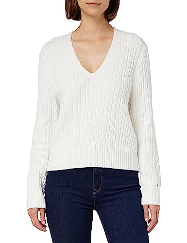 Tommy Hilfiger Damski sweter na całej powierzchni V-NK Swetry Swetry, Ecru, L, Ecru, L