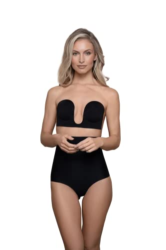 Bye Bra Style U, biustonosz samoprzylepny, bez ramiączek i otwarty tył, efekt push-up, beżowy i czarny, miseczki: A-E