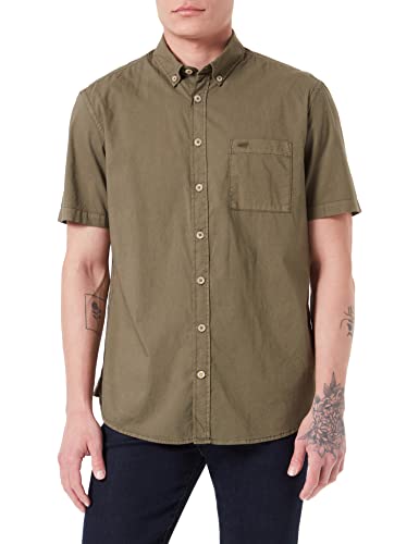 camel active Męska koszula z krótkim rękawem z bawełny, oliwkowo-brązowy, S